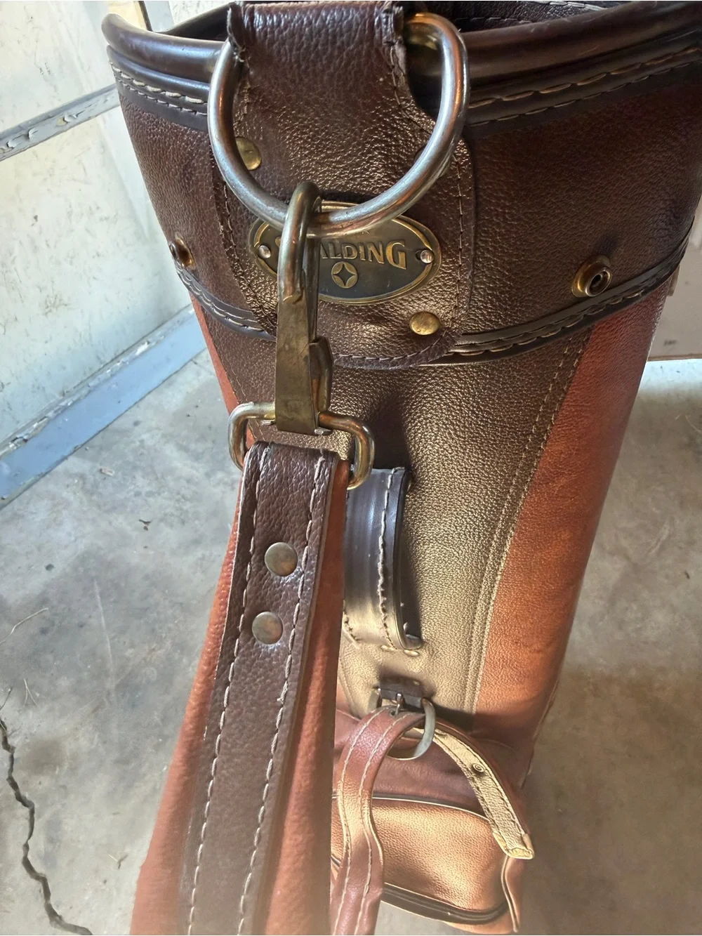 Spalding Men's Brown Leather-Style Golf Carry Bag